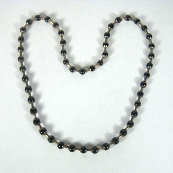 Vintage Black Onyx Stone Silver Tone Beaded Necklace 32 in Southwestern Boho - Picture 1 of 9